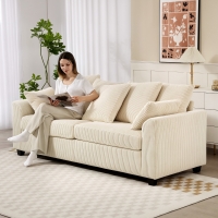HOMCOM Corduroy Couch, 3 Seater Sofa, Modern Upholstered Couch with Curved Armrests and 8 Removable Pillows, Beige
