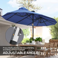 Outsunny Double-sided Patio Umbrella, 9.7' Outdoor Umbrella with Tilt and Crank, LED Solar Light and 12 Ribs, Navy Blue(m-4)