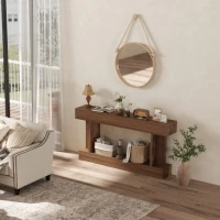 HOMCOM 63 Inch Long Console Table, Vintage Narrow Entryway Table with Storage Shelf for Living Room and Hallway, Dark Brown(m-10)