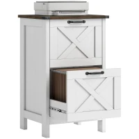 HOMCOM Vertical File Cabinet with 2 Drawers, Rustic Farmhouse Office Storage Cabinet for A4, Letter Size, Distressed White(m-11)