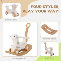 Qaba Rocking Horse for Toddlers 2-5 Years, 4-in-1 Baby Rocking Horse with Detachable Balance Board and Push Handle, Brown(m-4)