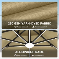Outsunny 10ft. Solar LED Cantilever Umbrella, Offset Hanging Umbrella with 360°Rotation, Cross Base, 8 Ribs, Tilt and Crank for Yard, Khaki(m-7)