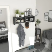 HOMCOM Coat Rack Wall Mount with Shelf, 28" Wall Coat Rack with 5 Hooks and 4 Compartments for Living Room, Entryway, Black(m-9)