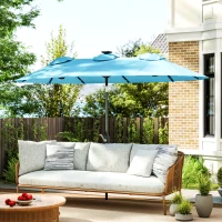 Outsunny Double-sided Patio Umbrella, 9.7' Outdoor Umbrella with Tilt and Crank, LED Solar Light and 12 Ribs, Light Blue(m-9)