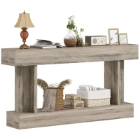 HOMCOM 63 Inch Long Console Table, Vintage Narrow Entryway Table with Storage Shelf for Living Room and Hallway, Light Brown(m-11)