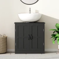 kleankin Bathroom Sink Cabinet, Pedestal Sink Cabinet with Adjustable Shelf, Black(m-7)