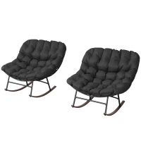 Outsunny Outdoor Rocking Chair Patio Set of 2, Oversized Rocking Papasan Chairs with Cushions for Garden Porch, 265 lbs., Black