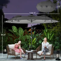 Outsunny Double-sided Patio Umbrella, 9.7' Outdoor Umbrella with Tilt and Crank, LED Solar Light and 12 Ribs, Gray(m-3)