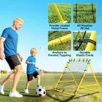 HOMCOM Volleyball Rebounder Net Football Training Aid Kickback Target Play Yellow(m-6)