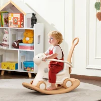 Qaba Rocking Horse for Toddlers 2-5 Years, 4-in-1 Baby Rocking Horse with Detachable Balance Board and Push Handle, Brown(m-10)