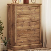 HOMCOM 31" Wide Farmhouse Chest of Drawers with 5 Drawers, Dresser for Bedroom with Wood Top for Living Room, Brown(m-11)