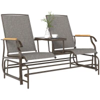 Outsunny Outdoor 2-Person Glider Bench, Outside Glider Swing Chair Loveseat with Table, Steel Frame, Light Mixed Brown(m-1)