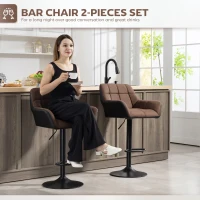 HOMCOM Swivel Barstools Set of 2 Adjustable Bar Stools with Footrest Armrests and PU Leather Back for Dining Room Brown(m-4)