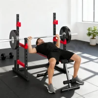 Soozier Adjustable Squat Rack, 660lbs Multi-Functional Bench Press Rack for Weight Lifting Home Gym Strength Training, Red(m-8)