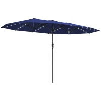 Outsunny Garden Parasol, Double-Sided Sun Umbrella with LED Solar Lights, Patio Parasol for Outdoor, Navy Blue(m-11)