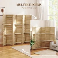 HOMCOM 6 Panel 67" Tall Wood Privacy Screen Room Divider with 3 Shelves and Folding Storage for Bedroom, Natural Wood(m-7)