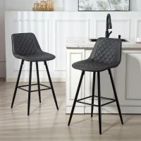 HOMCOM PU Leather Counter Height Bar Chairs Set of 2, 27.75" Bar Stools with Metal Legs for Dining Area, Kitchen Island, Black(m-1)