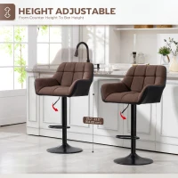 HOMCOM Swivel Barstools Set of 2 Adjustable Bar Stools with Footrest Armrests and PU Leather Back for Dining Room Brown(m-5)