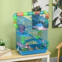 PawHut 18.5" 5 Tier Hamster Cage with Tubes and Tunnels, Small Animal Cage, Rat Gerbil Cage with Water Bottle, Food Dish, Exercise Wheel, Blue(m-2)