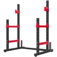 Soozier Adjustable Squat Rack, 660lbs Multi-Functional Bench Press Rack for Weight Lifting Home Gym Strength Training, Red(m-1)