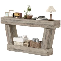 HOMCOM 63 Inch Vintage Console Table, Narrow Entryway Table with Open Shelf for Living Room, Light Brown(m-2)