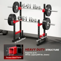 Soozier Adjustable Squat Rack, 660lbs Multi-Functional Bench Press Rack for Weight Lifting Home Gym Strength Training, Red(m-6)