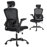 HOMCOM Ergonomic Office Chair, Mesh Desk Chair with Adjustable Headrest, Lumbar Support and Height, Flip-Up Armrests, Black(m-11)