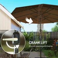 Outsunny Garden Parasol, Double-Sided Sun Umbrella with LED Solar Lights, Patio Parasol for Outdoor, Coffee(m-8)