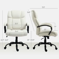 Vinsetto Executive Office Chair with Wide Seat, Computer Desk Chair with Adjustable Height, Swivel Wheels, Cream White(m-3)