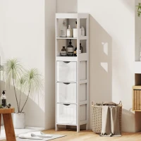 HOMCOM Narrow Bathroom Storage Cabinet, Bathroom Cabinet with 3 Drawers & 2 Open Shelves, Slim Bathroom Floor Cabinet, White(m-2)