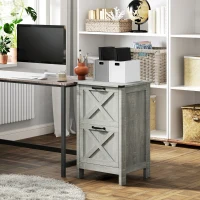 HOMCOM Vertical File Cabinet with 2 Drawers, Rustic Farmhouse Office Storage Cabinet for A4, Letter Size, Distressed Light Gray(m-10)