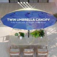 Outsunny Double-sided Patio Umbrella, 9.7' Outdoor Umbrella with Tilt and Crank, LED Solar Light and 12 Ribs, Navy Blue(m-5)