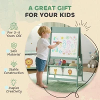 Qaba Art Easel for Kids, Double-Sided Whiteboard & Chalkboard with Paper Roll, Storage Baskets for Toddlers Ages 3-8, Green(m-6)