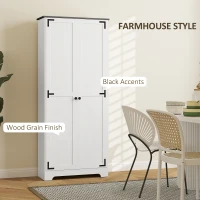 HOMCOM 72" Farmhouse Pantry Cabinet, Freestanding Food Pantry Cabinet with Adjustable Shelves, White(m-4)