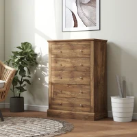 HOMCOM 31" Wide Farmhouse Chest of Drawers with 5 Drawers, Dresser for Bedroom with Wood Top for Living Room, Brown(m-9)