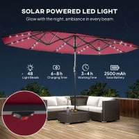 Outsunny Garden Parasol, Double-Sided Sun Umbrella with LED Solar Lights, Patio Parasol for Outdoor, Wine Red(m-4)
