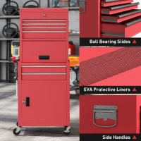 HOMCOM Large Tool Cabinet, 3-in-1 Rolling Tool Chest, Detachable Tool Storage Organizer with 6 Drawers and Pegboard, Red(m-9)