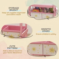 Qaba Art Easel for Kids, Double-Sided Whiteboard & Chalkboard with Paper Roll, Storage Baskets for Toddlers Ages 3-8, Pink(m-5)