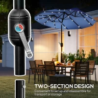 Outsunny Double-sided Patio Umbrella, 9.7' Outdoor Umbrella with Tilt and Crank, LED Solar Light and 12 Ribs, Navy Blue(m-8)