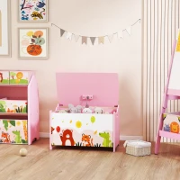 Qaba Kids Storage Chest with Lid, Toy Box Organizer with Safety Hinges for Playroom, Bedroom, Living Room, Pink(m-10)