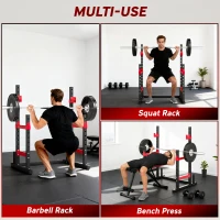 Soozier Adjustable Squat Rack, 660lbs Multi-Functional Bench Press Rack for Weight Lifting Home Gym Strength Training, Red(m-4)