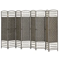HOMCOM 8 Panel Folding Room Divider Portable Privacy Screen Wave Fiber Room Partition for Home Office Dark Gray(m-1)
