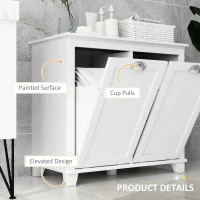 HOMCOM Dual Tilt out Laundry Hamper Cabinet, Bathroom Storage Cabinet with 2-Compartment Hamper, Modern Bathroom Floor Cabinet for Washroom, White(m-5)