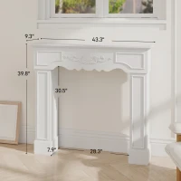 HOMCOM Baroque Fireplace Mantel, Freestanding Fireplace Surround with Leg for Electric Fireplaces, 43.3" W x 39.8" H, White(m-3)