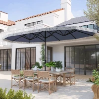 Outsunny 15ft Rectangle Patio Umbrella UPF30+ Extra Large Outdoor Umbrella with Fringe and Crank Handle, Dark Blue(m-8)