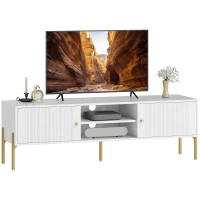 HOMCOM TV Stand for TVs up to 65", Entertainment Center with 2 Open Shelves, 2 Cabinets and Steel Legs for Living Room, White(m-11)