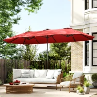 Outsunny 13ft Double-Sided Market Umbrella, Large Patio Umbrella with Solar Lights, Crank Handle for Garden, Pool, Yard, Wine Red(m-9)