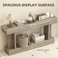 HOMCOM 63 Inch Long Console Table, Vintage Narrow Entryway Table with Storage Shelf for Living Room and Hallway, Light Brown(m-4)