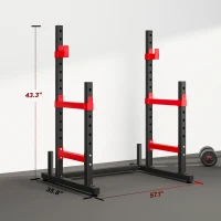Soozier Adjustable Squat Rack, 660lbs Multi-Functional Bench Press Rack for Weight Lifting Home Gym Strength Training, Red(m-3)