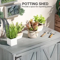 Outsunny Wooden Outdoor Storage Cabinet, Garden Shed Potting Shed with Shelf and Double Doors, Light Gray(m-5)